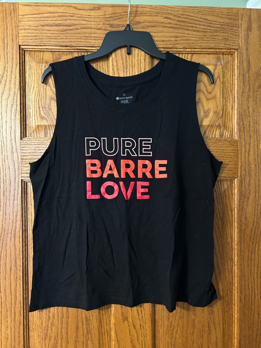 Pure Barre Black Tank with Red-Orange Gradient Logo